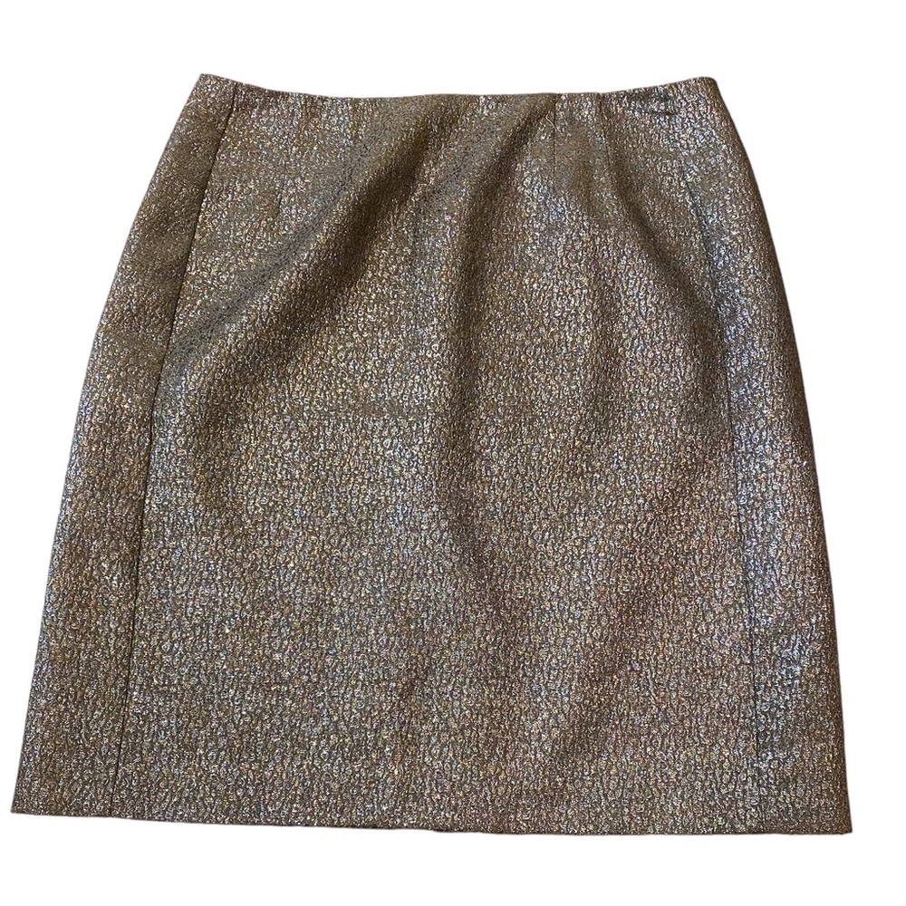 New York & Company Gold Silver Metallic Midi Pencil Skirt - Size 12